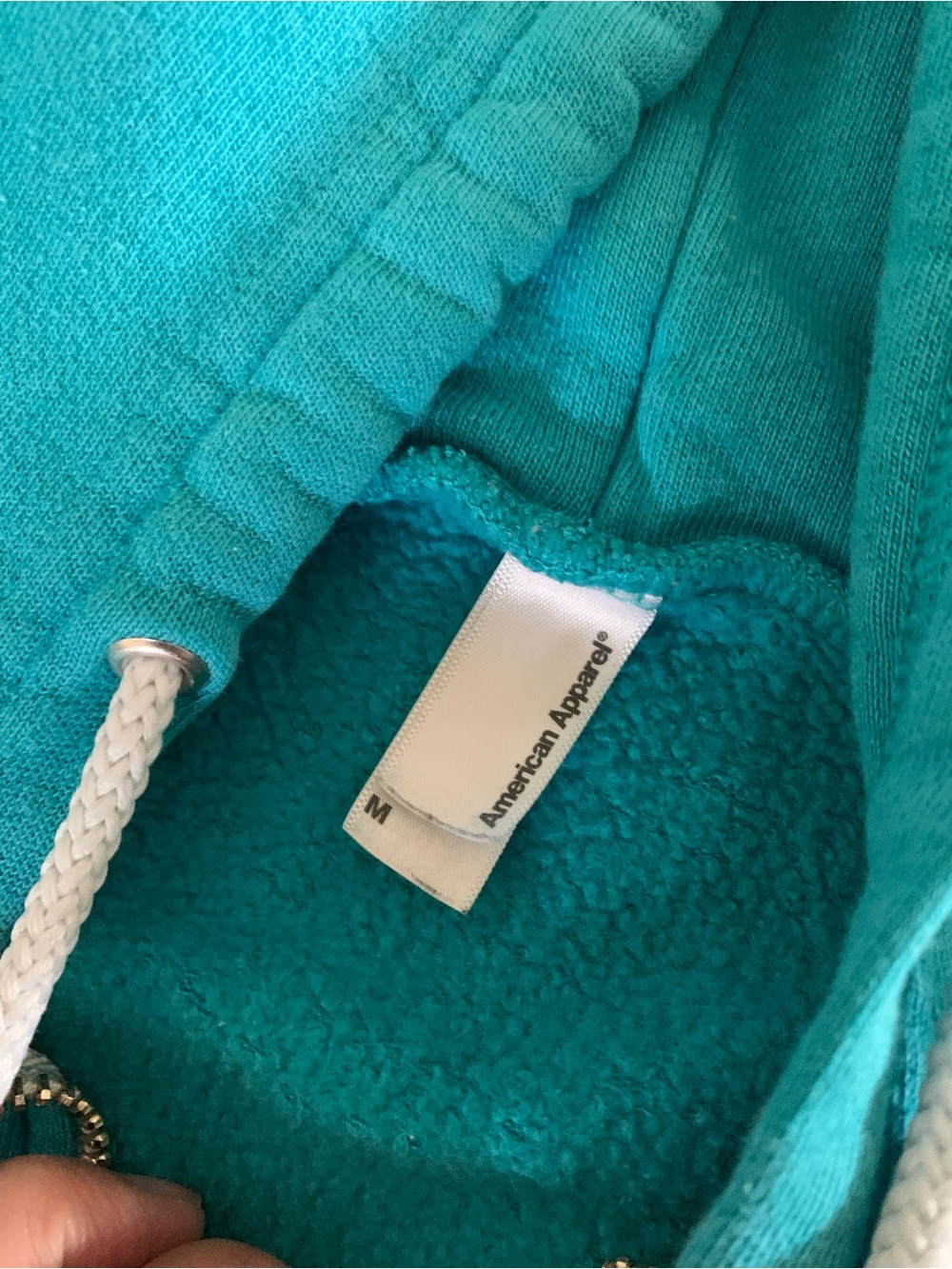 American Apparel Teal Zip Hoodie with Drawstring - Picture 3 of 4